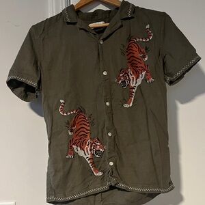 Abercrombie Kids Olive Shirt with Tiger Embroidery